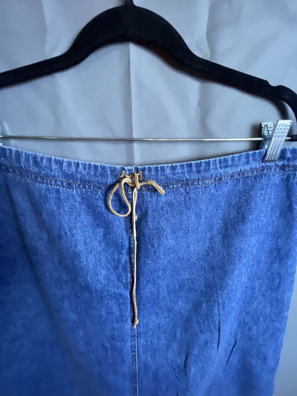 Vintage Studio 90s Drawstring Denim Skirt Size 16 Medium Wash Y2K Midi - Picture 2 of 7